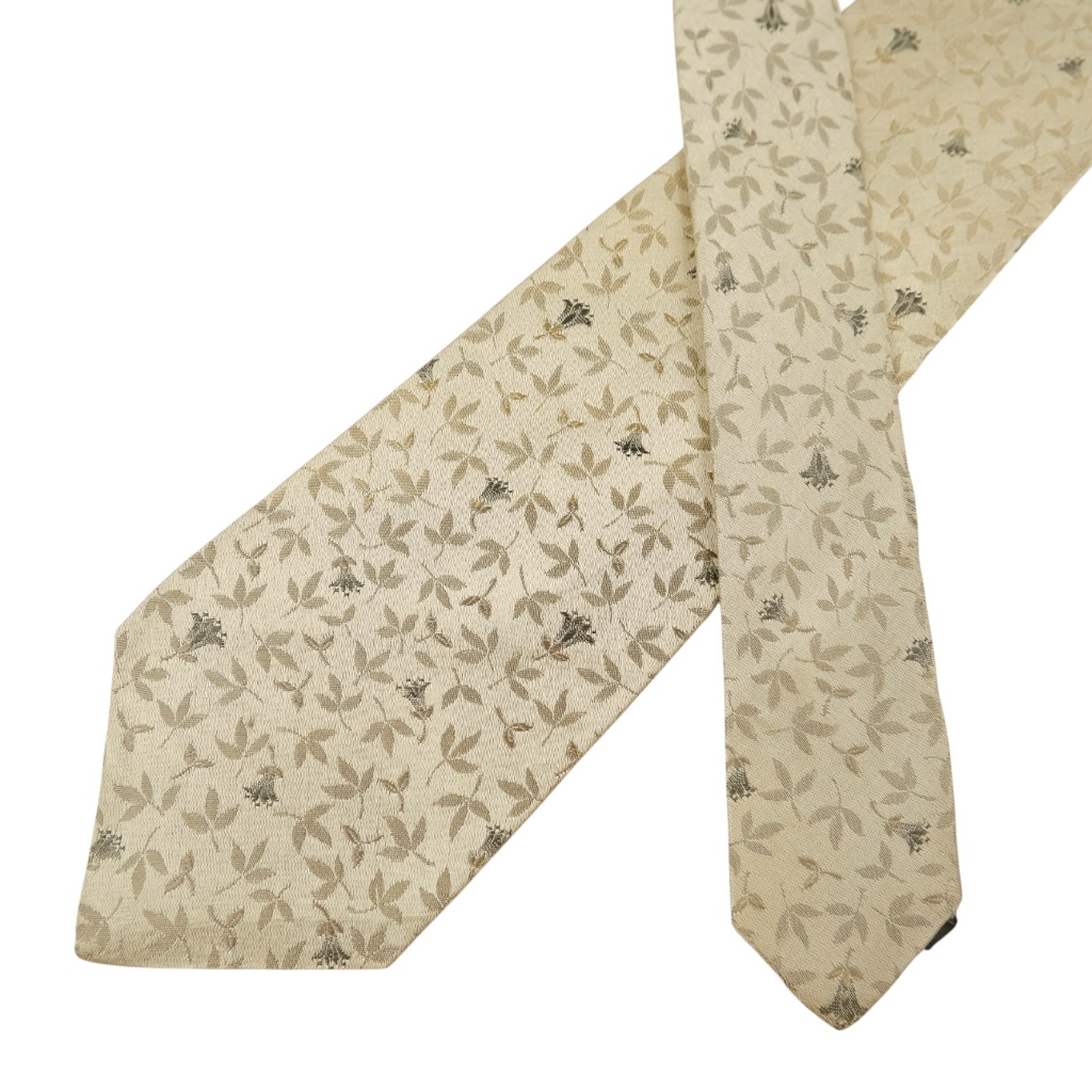 เนคไท Ermenegildo Zegna Silk Beige Floral Geometric Italy เนคไทแบรนด์เนม ของแท้