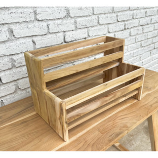 ชั้นวางขวด 2 ชั้น ทำจากไม้สัก ชั้นวางเครื่องปรุง วางขวดซอส ข…