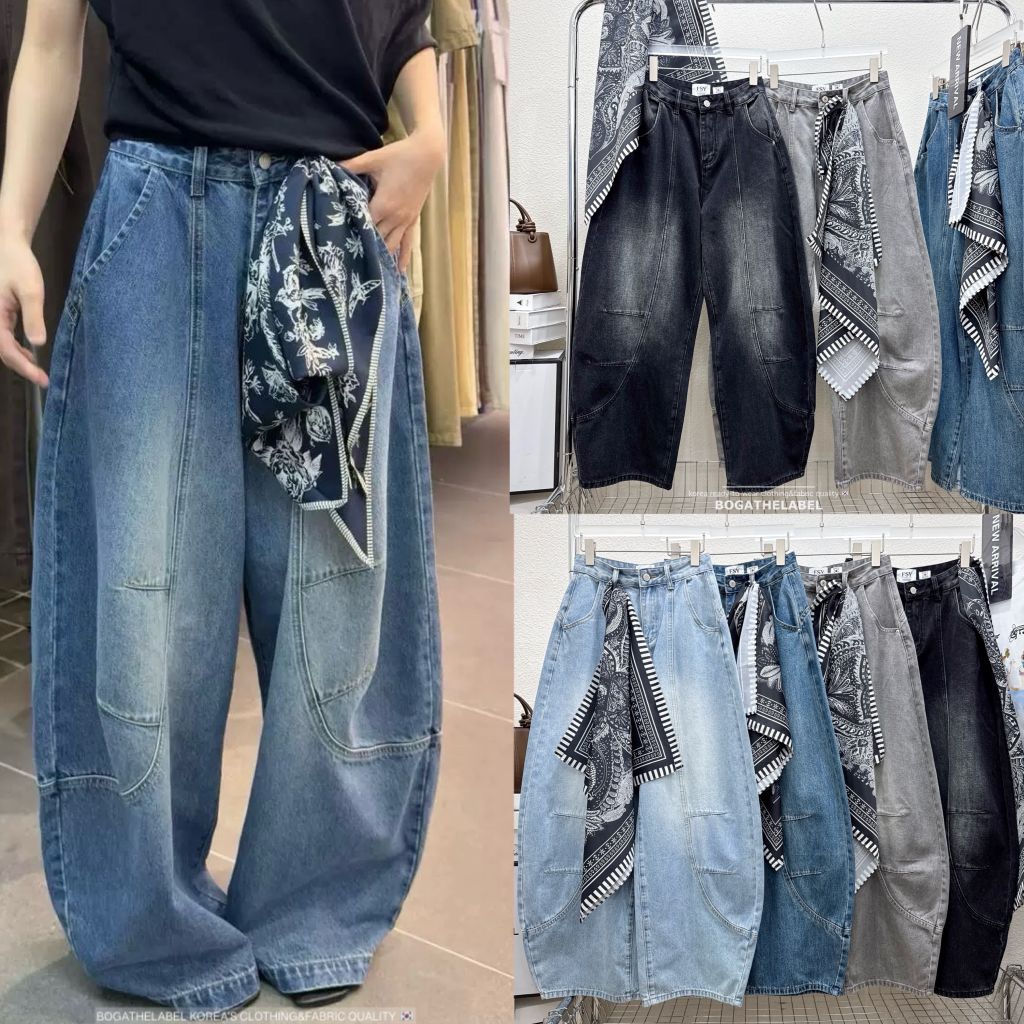 GB#มี4สี#S-XL#กางเกงบาร์เรล#FSY#กางเกงยีนส์#กางเกงทรงลุง