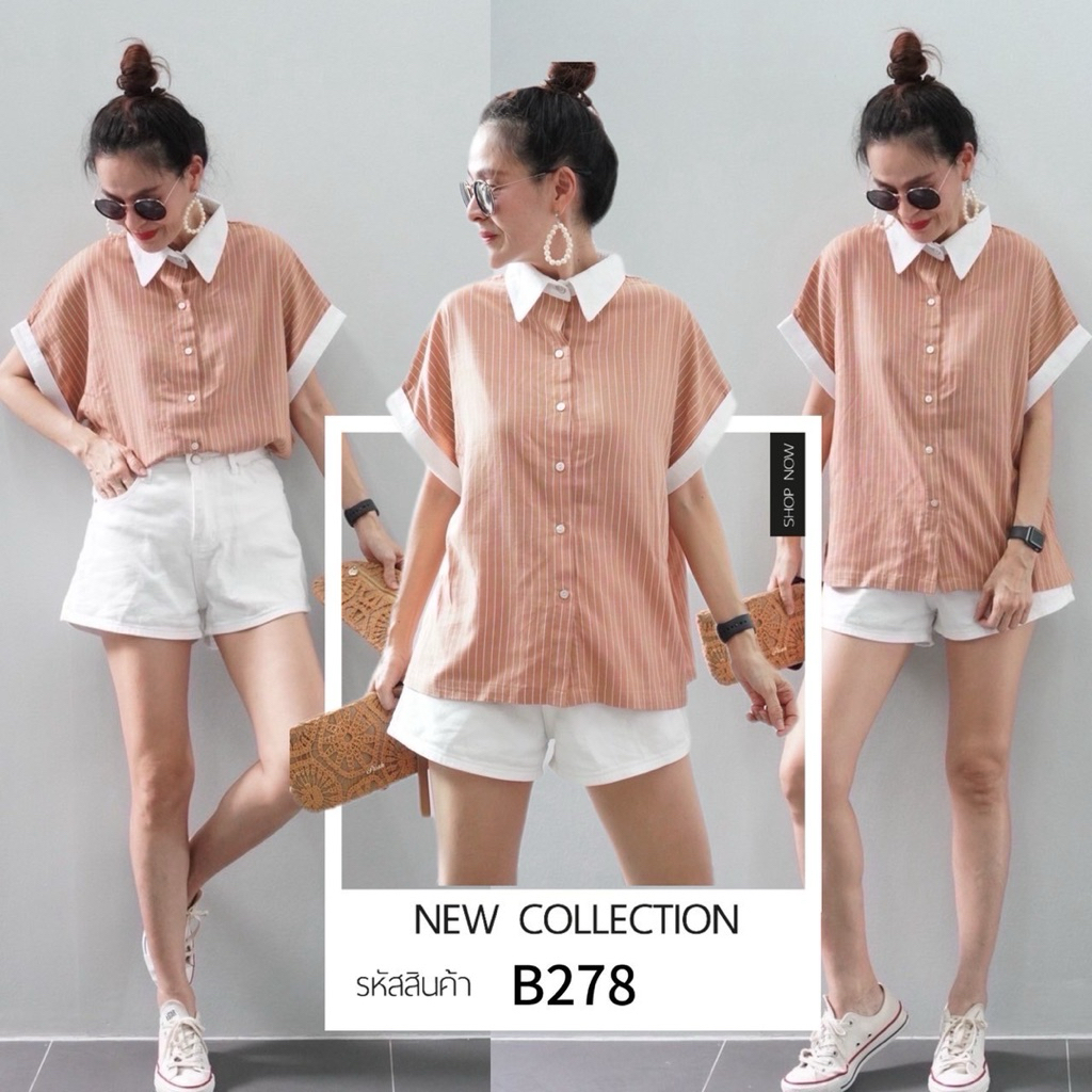 ✨New In!! เสื้อเชิ้ตแขนสั้นลินินริ้ว คัตติ้งเป๊ะ ทรงสวย ใส่แล้วดูแพงมากกกก✨ ดีเทลแขนพับ+ปกสีขาว ตัดโทนอย่างลงตัว ใส่ง่าย