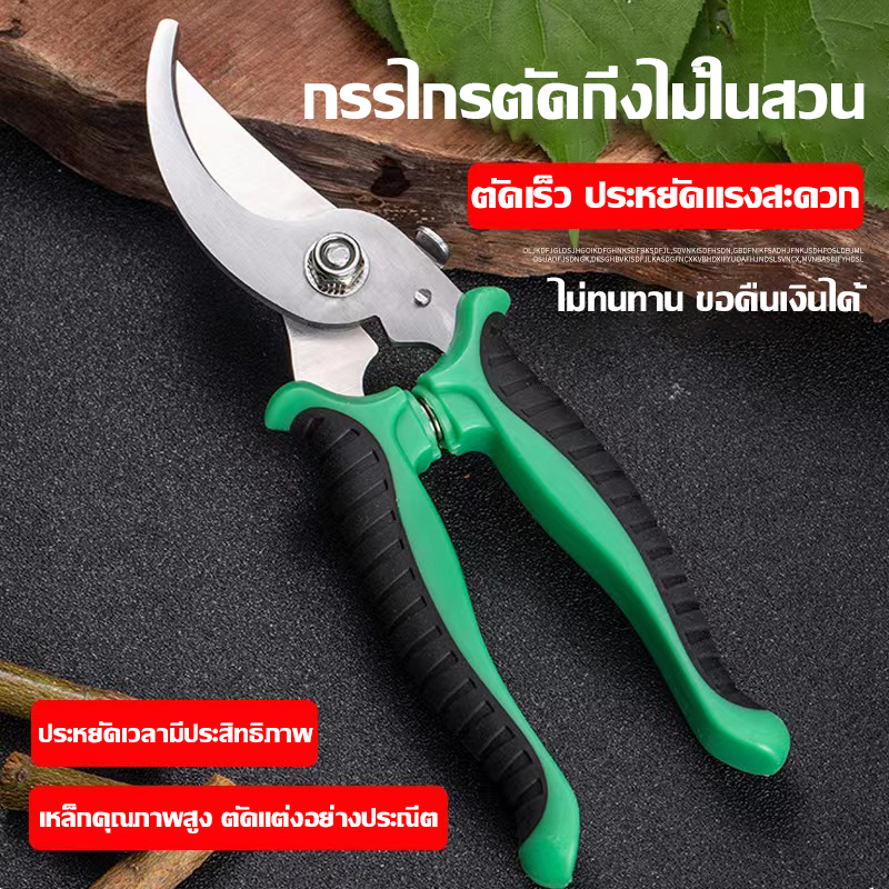 คมและทนทาน✂กรรไกรตัดกิ่ง สแตนเลสมีความทนทานมากขึ้น จัดสวนและตัดแต่งดอกไม้ การต่อกิ่งต้นไม้ผลไม้ เครื่องมือตั