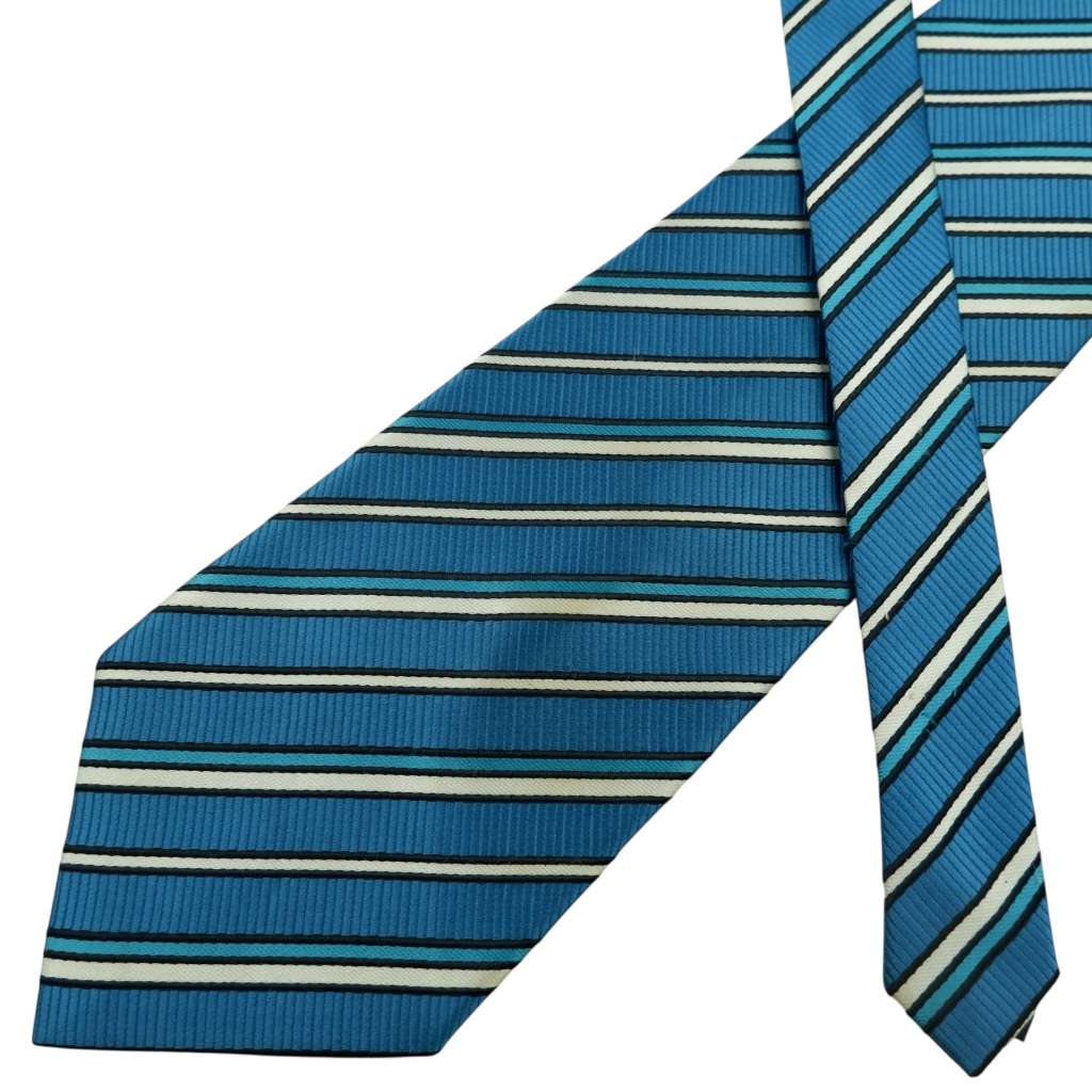 เนคไท Ermenegildo Zegna Silk Blue White Stripe Italy เนคไทแบรนด์เนม ของแท้