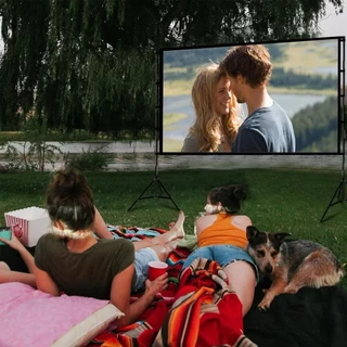Projector Screen โปรเจคเตอร์หน้าจอ สีเทา น้ําหนักเบา พร้อมขาตั้ง 100 120 150 นิ้ว 16:9 2026 สําหรับดูหนังในร่ม กลางแจ้ง