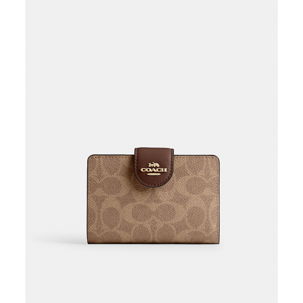 Coach CW786 Medium Corner Zip Wallet In Signature Canvas (IMXHE) กระเป๋าสตางค์ผู้หญิง สี Im/Tan/Brow