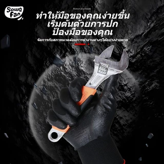 (แพ็ก 12 คู่)ถุงมือไนล่อนเคลือบไนไตร PU M/L/XL สีดำ Comfort Grip Gloves กันลื่น กันบาด จับของ