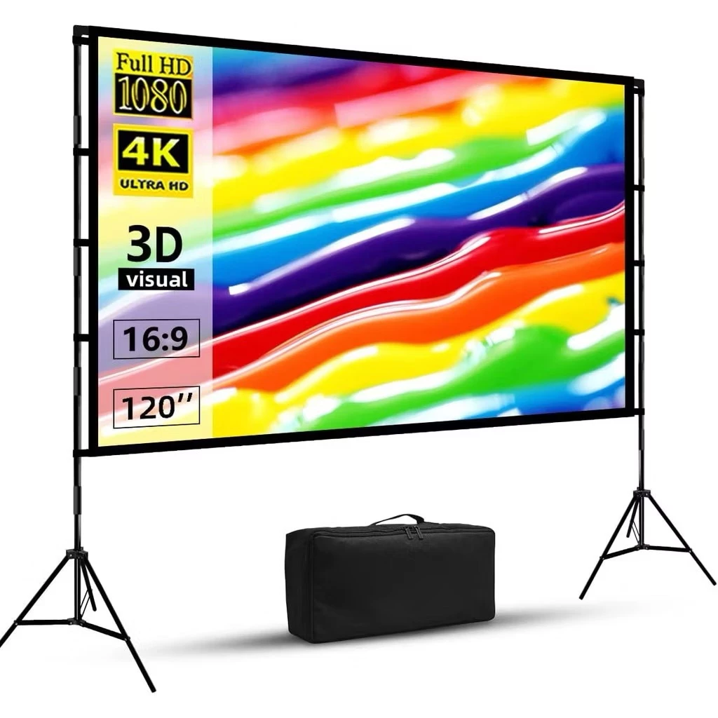 Projector Screen โปรเจคเตอร์หน้าจอ สีเทา น้ําหนักเบา พร้อมขาตั้ง 100 120 150 นิ้ว 16:9 2026 สําหรับดูหนังในร่ม กลางแจ้ง