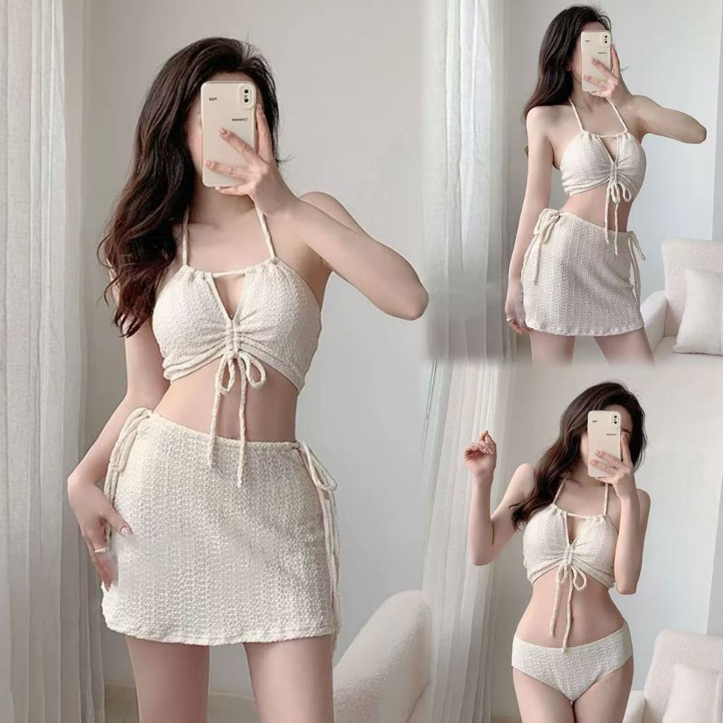 🌸Swift Bra🌸ชุดว่ายน้ำบิกินี่ บิกินี่ 3 ชิ้น เอวสูง sexy น่ารัก เกาหลี สีขาว ชุดว่ายน้ํา ผ้าเนื้อดี