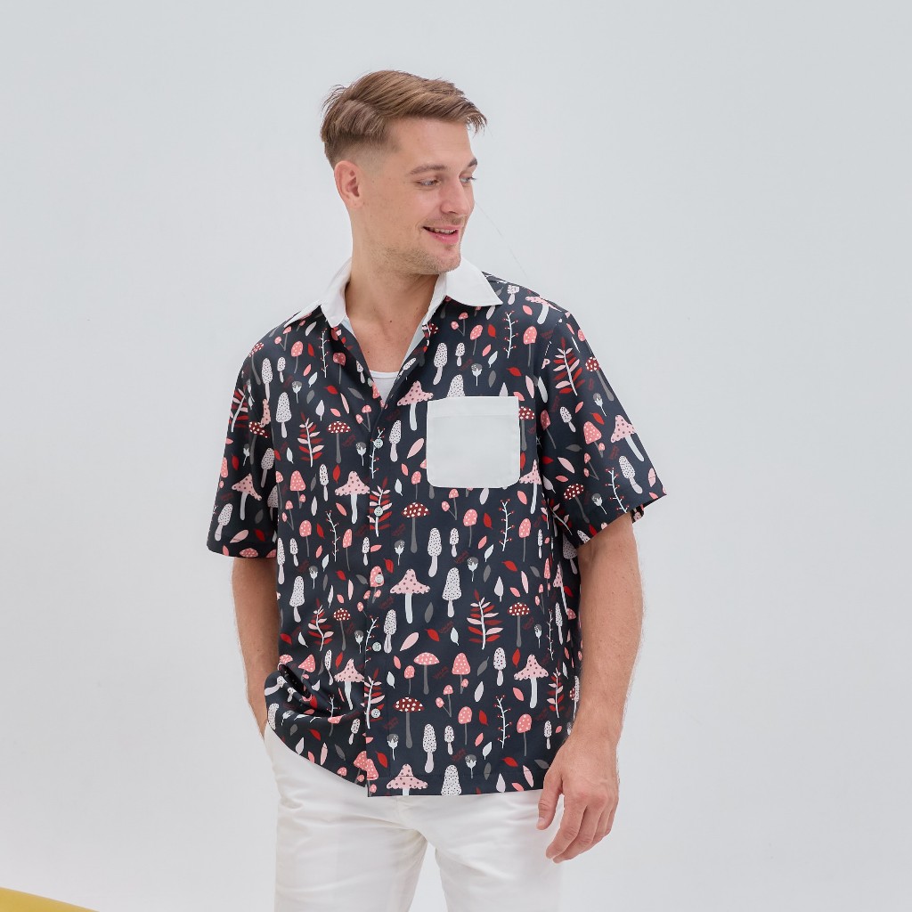 SALE ลดราคา | Diddy Shirt ลาย Whimsy Mushroom เสื้อเชิ๊ดมีกระเป๋า / พร้อมส่ง*