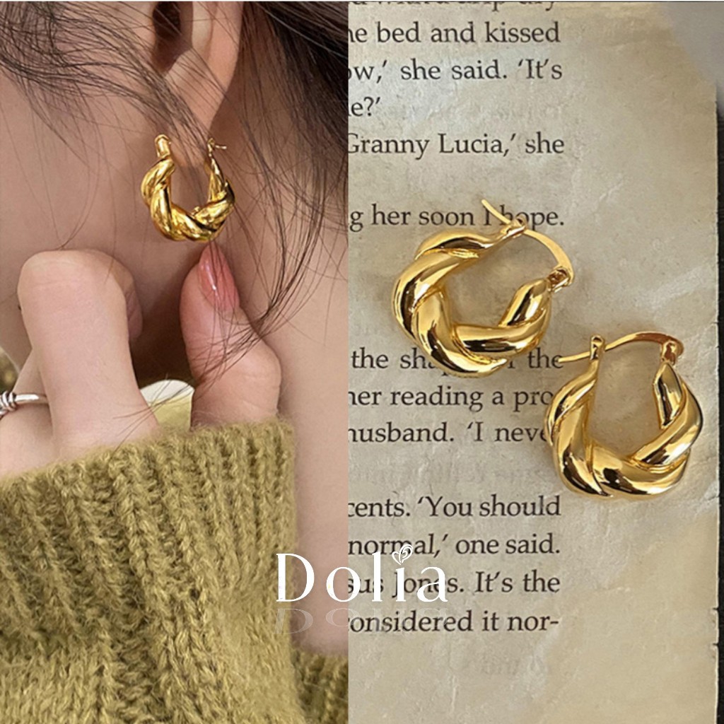 DOLIA [พร้อมส่งจากไทย] ต่างหูห่วงเงินแท้ S925 ต่างหูทรงห่วงบิดเกรียว ต่างหูสไตล์เกาหลี ราคาต่อ 1 คู่ A30