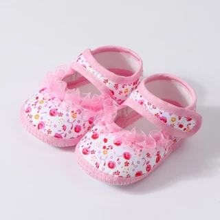 Babyonline(X083)2D2 (ส่งด่วน1วัน)รองเท้าสำหรับเด็กวัยหัดเดินลายดอกไม้สุดน่ารัก พื้นนิ่ม มีกันลื่น เบา ใส่สบาย
