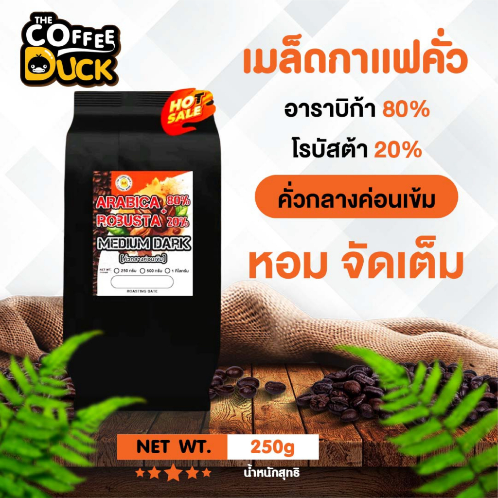 เมล็ดกาแฟคั่ว อาราบิก้าผสมโรบัสต้า คั่วกลางค่อนเข้มสุดคุ้ม ขนาด 250g,500g,1kg.