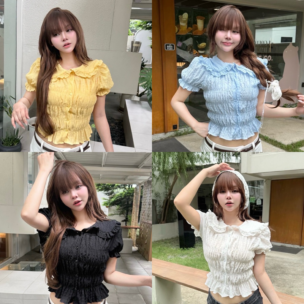 Nusa style เสื้อคอบัวขอบระบาย สม็อคตัว