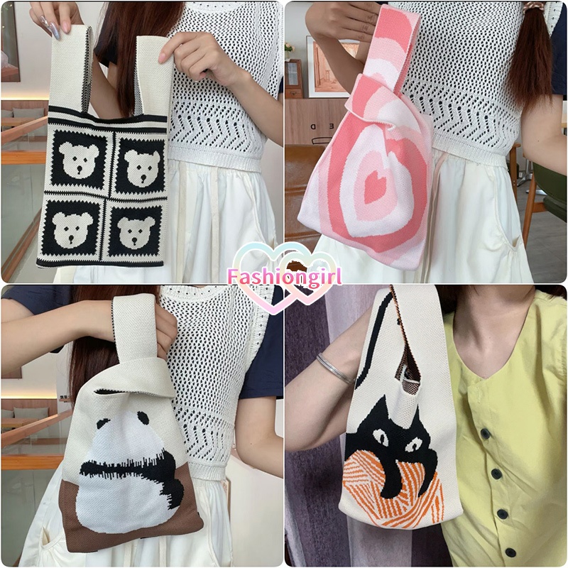 Fashion girl💯💯กระเป๋าเก็บของ ลายการ์ตูน กระเป๋าผ้าถัก พกพาสะดวก พับเก็บได้ คุณภาพสูงและทนทาน