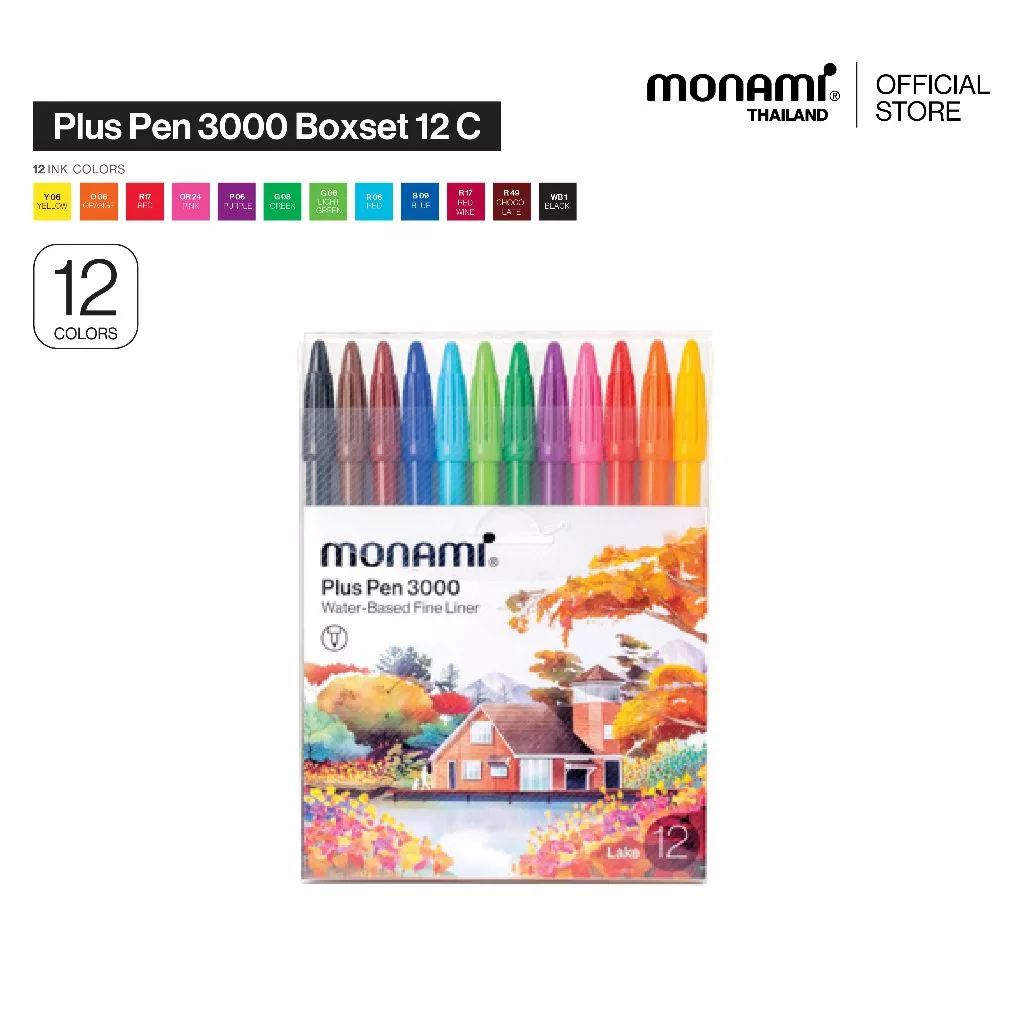 Monami ปากกาสีน้ำ รุ่น Plus Pen 3000 ชุด 12 สี