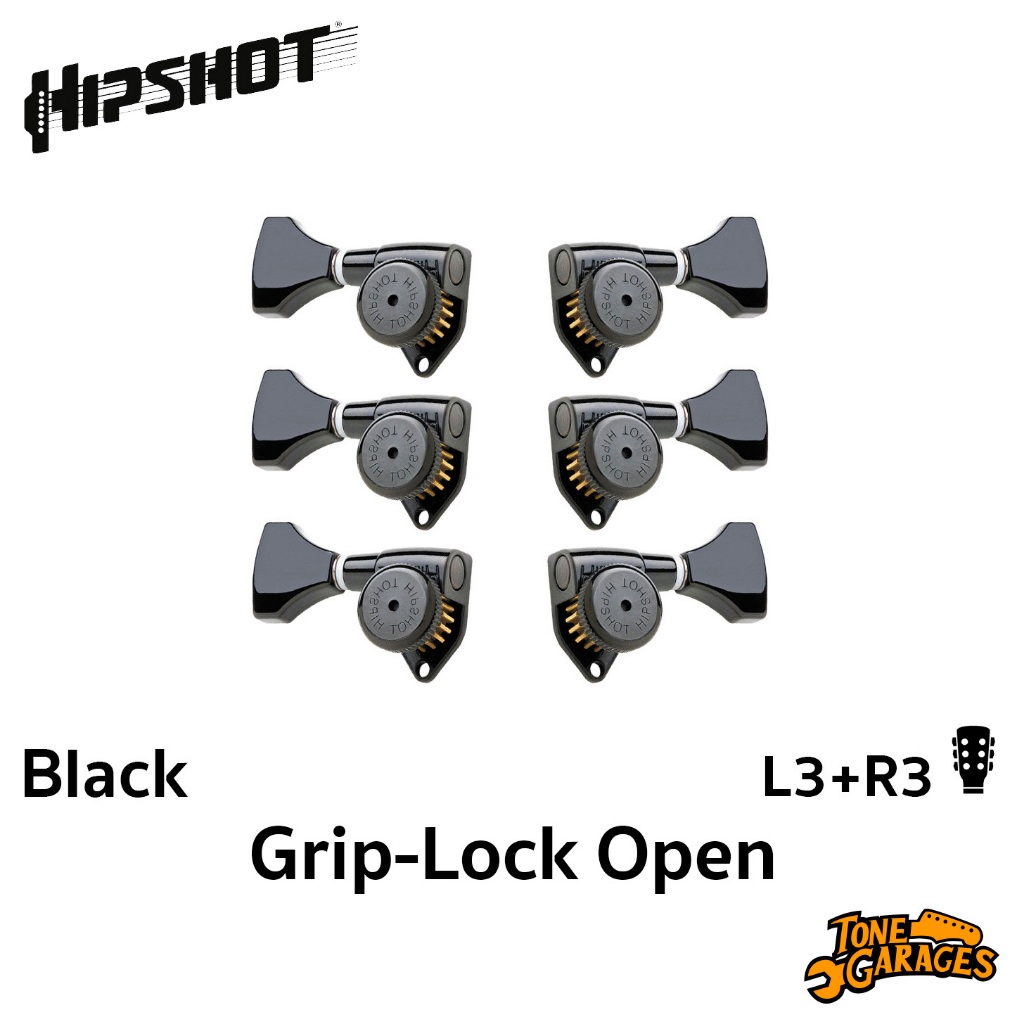 Hipshot Grip-Lock Open ลูกบิดกีต้าร์ ล็อคสาย สี Black 3+3 (6K2GL0B)