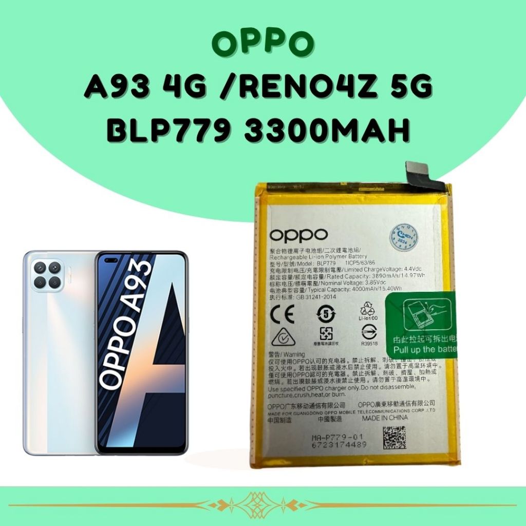 A93 4G แบตเตอรี่ Oppo A93-4G/Reno4 Z/A92S/F17 Pro (BLP779) 4000 mAh