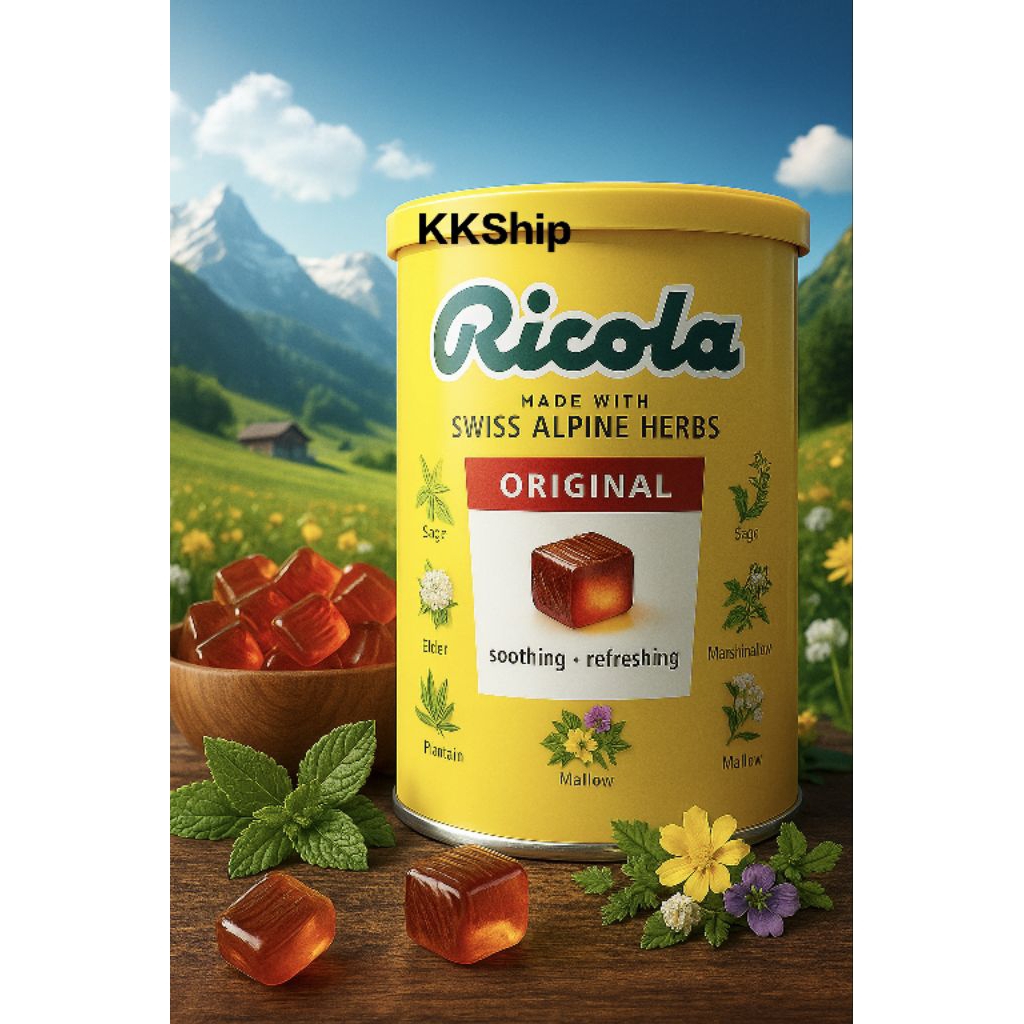 ลูกอมริโคล่า Ricola Swiss Herb Candy ลูกอมรสสมุนไพร ริโคล่า สวิสเฮิร์บแคนดี้ 250กรัม