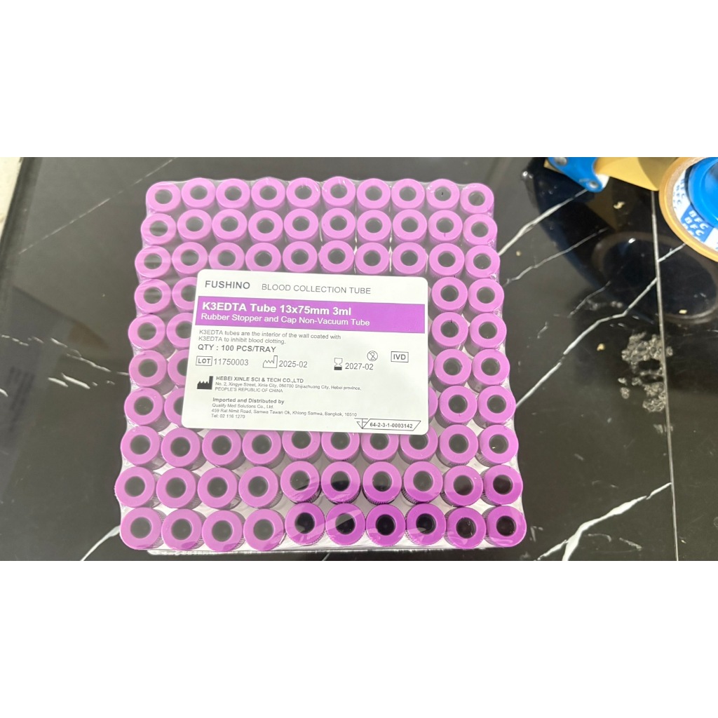 หลอดเก็บตัวอย่างเลือด EDTA K3,Non-Vac , ขนาด 3 ml 1พร้อมส่ง