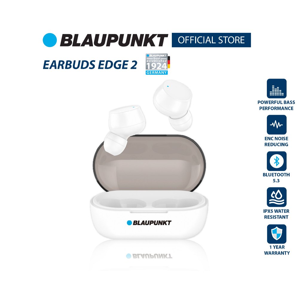 BLAUPUNKT หูฟังบลูทูธไร้สาย WIRELESS STEREO EARBUDS 2 กันน้ำระดับ IPX5 พกพาสะดวก เชื่อมต่อง่าย ตัดเสียงรบกวน