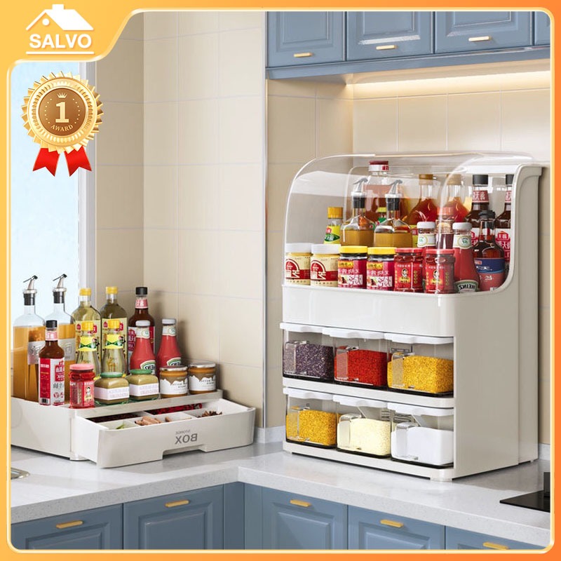 SALVO ชั้นวางของในครัว 1/2/3/4 ชั้นชั้นวางเครื่องปรุงมีฝาปิด ตู้เครื่องปรุงในครัว ชั้นวางเครื่องปรุงอเนกประสงค์