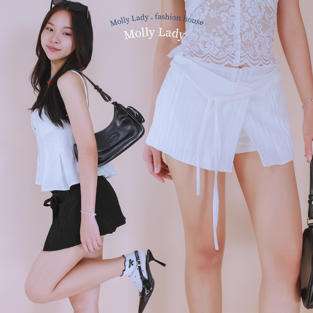 Molly Lady กระโปรงสั้น ผ้าทอลาย เข็มขัดแบบผูก ทะเล ชายหาด SAND AND SEA SKIRT PANTS