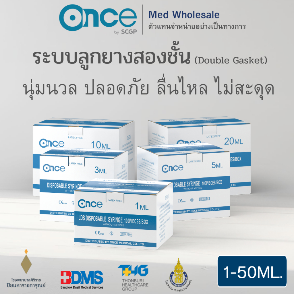 กระบอกฉีดยา Once ไซริงค์พลาสติก SYRINGE Once ขนาด 1ML ,3ML ,5ML ,10ML ,20ML,50ML