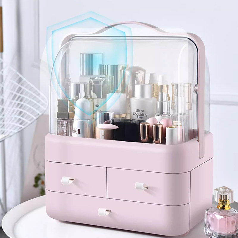 🌸 กล่องเก็บเครื่องสำอาง Kaman Mall ฝาใสเปิดสองด้าน พร้อมลิ้นชัก 2 ชั้น มีหูหิ้ว พกพาง่าย 🌸