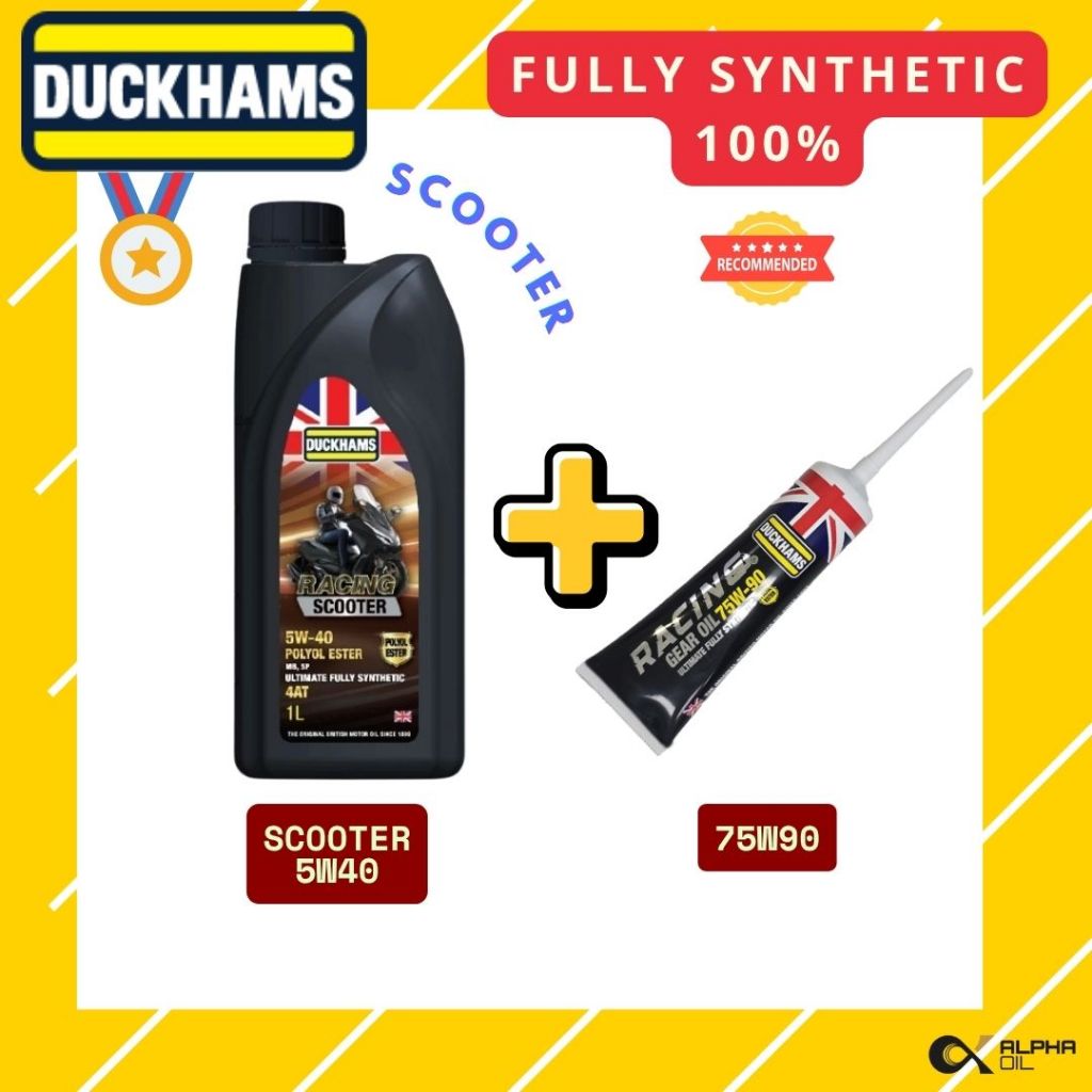 น้ำมันเครื่องออโต้พร้อมน้ำมันเฟืองท้าย SCOOTER DUCKHAMS สังเคราะห์แท้ 5W40 และน้ำมันเฟืองท้าย 75W90