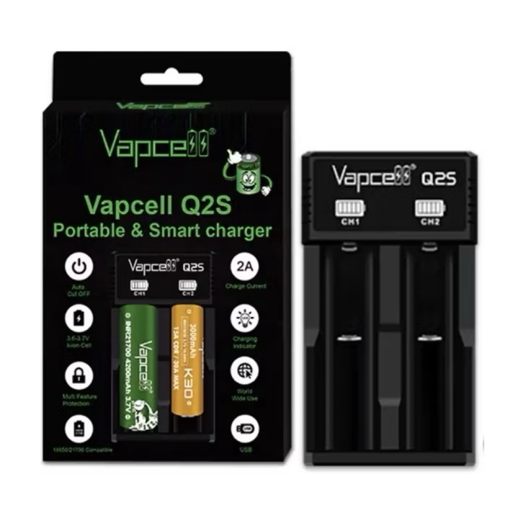 รางชาร์จ Vapcell Q2s แท้100% ที่ชาร์จถ่าน 2 ช่องชาร์จ รองรับถ่าน 18650 21700
