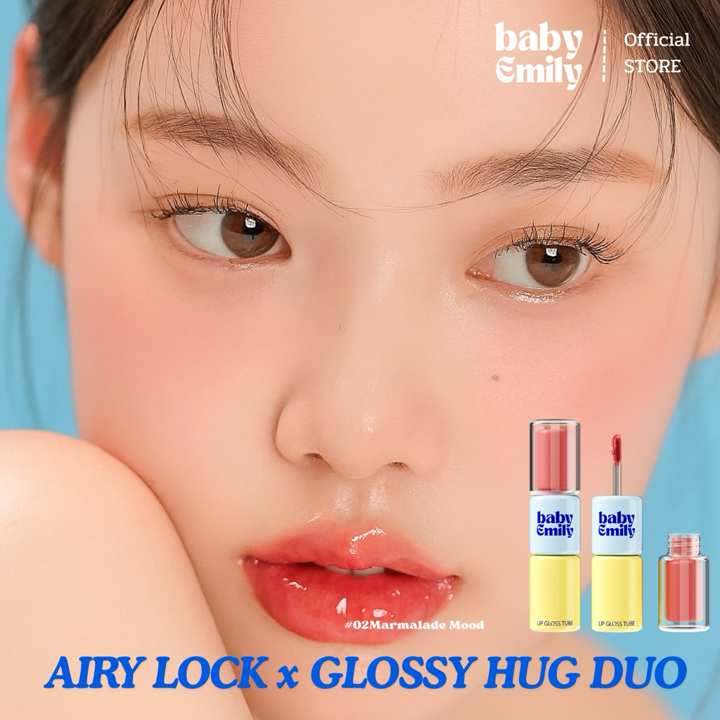 baby Emily : AIRY LOCKxGLOSSY HUG DUO[Official Store][ลิปแมทเนื้อน้ำ ติดทน เบาสบายปาก ลิปดูโอ้ แมทแล