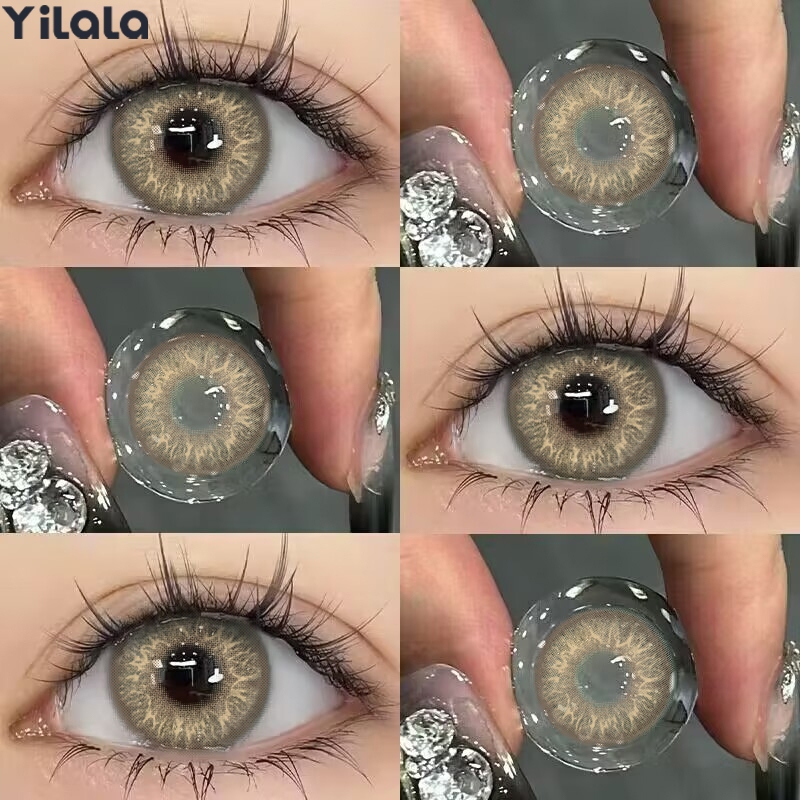 Yilala【24h shipping】คอนแทคเลนส์สี （0.00~-4.50）Kitty Gray/Brown  แว่นสายตาสั้น เส้นผ่านศูนย์กลางคอนแท