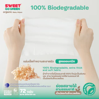 [โปรคุ้ม แถมเพิ่ม 2 ห่อใหญ่] "ทิชชู่เปียก ย่อยสลายได้" SWEET GoGreen Baby Wipes 72 แผ่น // สูตร Organic // แพ็ค 24 ห่อ