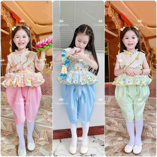 ชุดไทยประยุกต์เด็กสไตล์ลุคคุณหนู สีพาสเทลน่ารักมากกกก💚💗 (📮พร้อมส่ง)