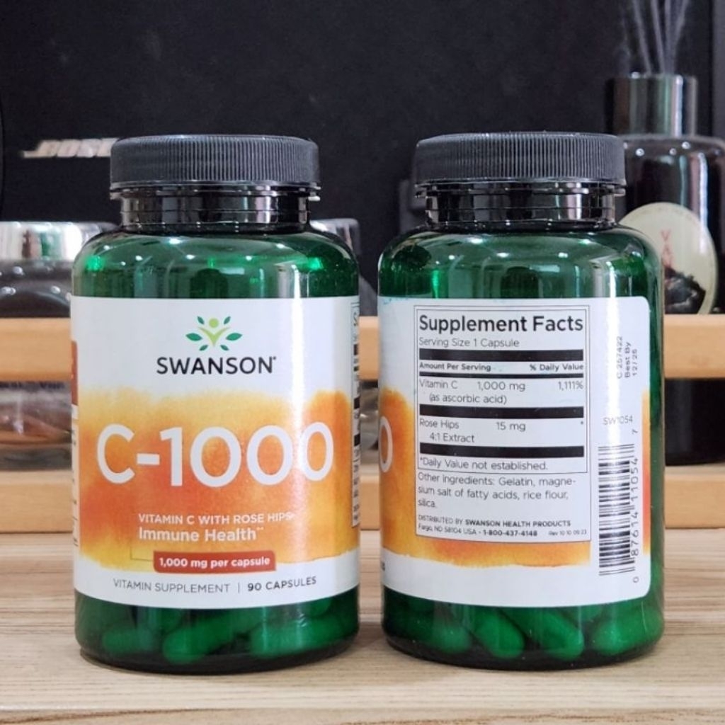 วิตามินซีผสมโรสฮิป Swanson vitamin C with Rose hips 1000mg.30-90 capsules