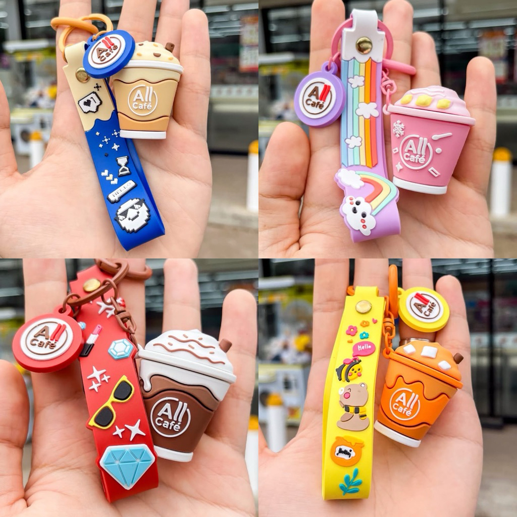 มีทั้งพร้อมส่งและพรี พวงกุญแจเซเว่น all cafe ลายกาแฟ แถมสายคล้อง 7 Eleven ของแท้10% มี 4 ลาย 7-11 ❌ 