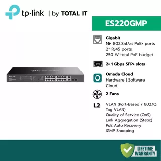 (พร้อมส่ง) TP-LINK Omada ES220GMP สวิตช์ 16 พอร์ต PoE+ 250W สําหรับระบบ CCTV ประกันศูนย์
