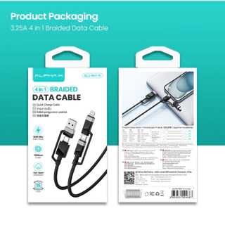 สายชาร์จ ALPHA.X 4-in-1 Braided Data Cable 65W 1.2M ALU-4in1-15 Black