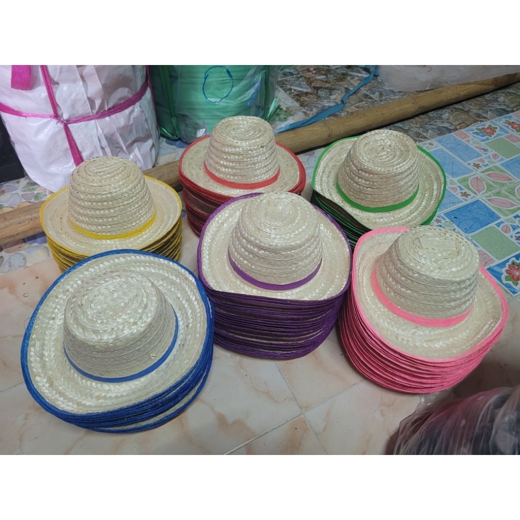(ขายขั้นต่ำ5ใบคละแบบได้) หมวกสาน ปีก2.5-3นิ้ว หมวกชาลีไม้ กีฬาสี  งานบุญ กฐิน บวชนาค
