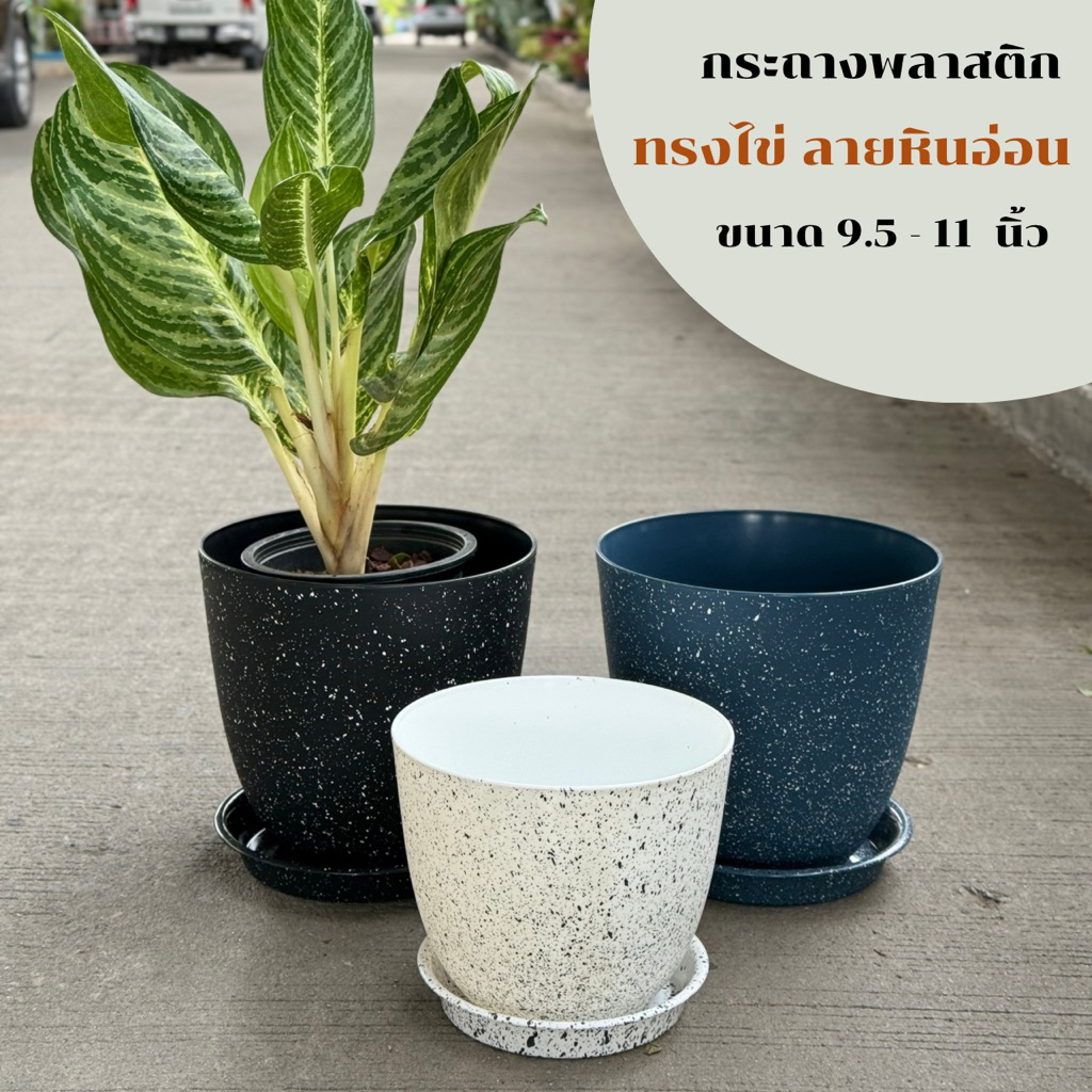 ‼️ถูก  ส่งเร็วทันใจ‼️ กระถางทรงไข่ ลายหินอ่อน ขนาด 9.5-11 นิ้ว ราคา ถูกที่สุด ดีลบีเคเค