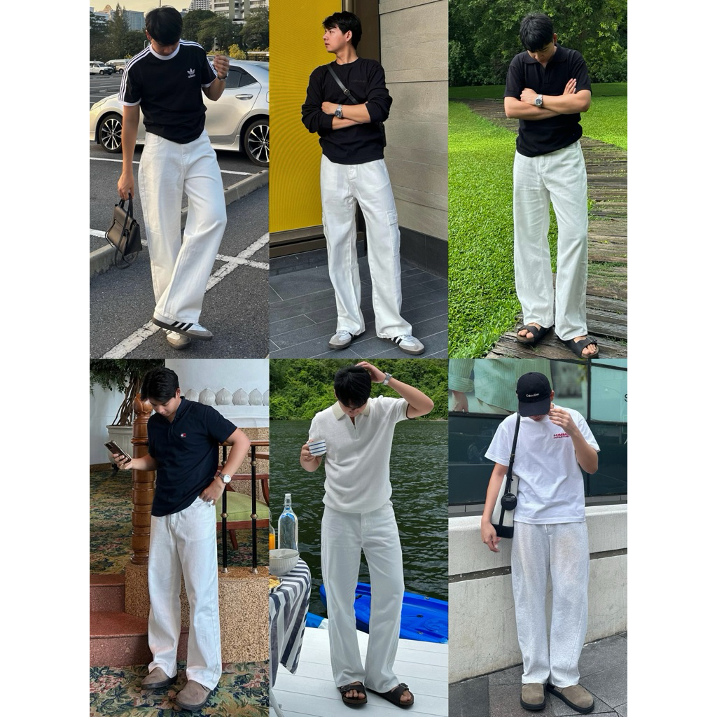 ‼️สินค้าขายดี🍻White Jeans (สีขาว )กางเกงยีนส์ทรงกระบอกใหญ่ เรียบหรู ดูแพง เนื้อผ้ายีนส์เกรดพรีเมียม👖✨