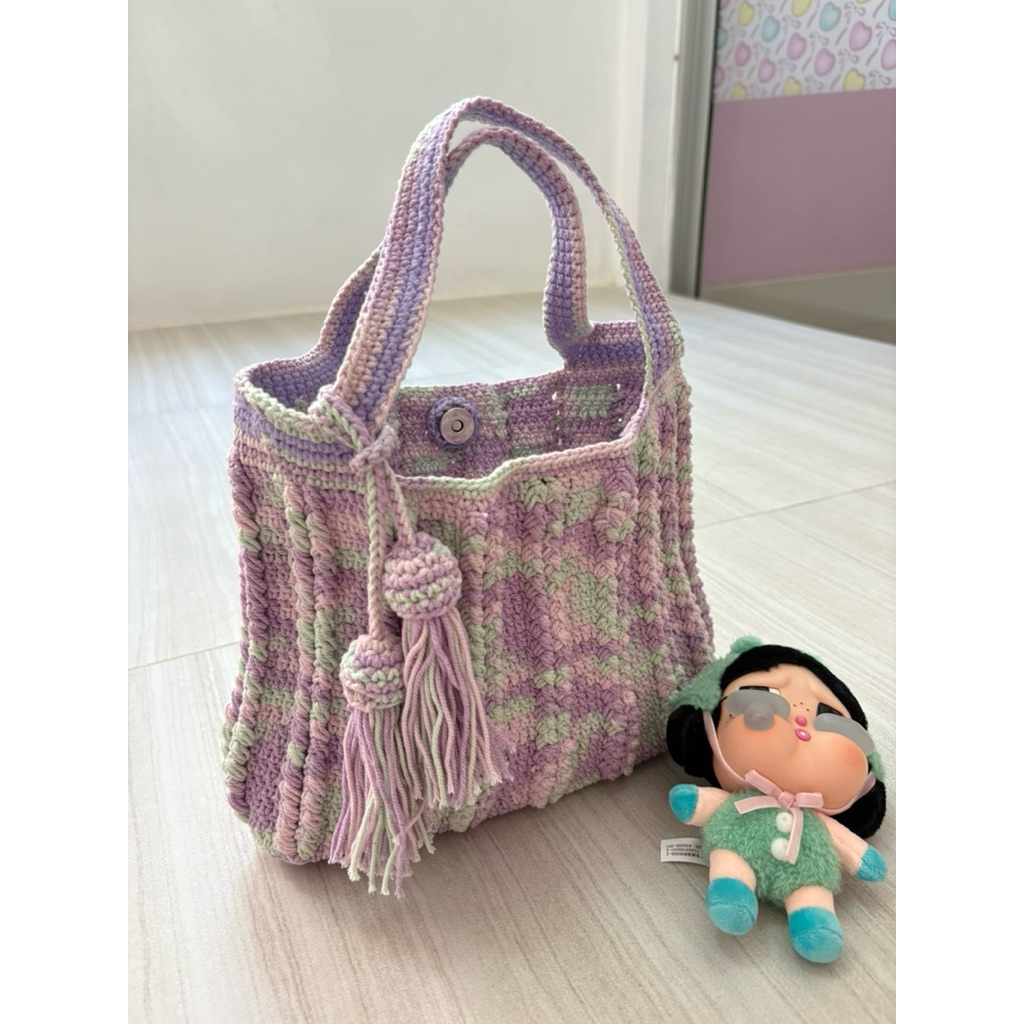 กระเป๋าถักไหมพรม งานhandmade ถักเองกับมือ 💜
