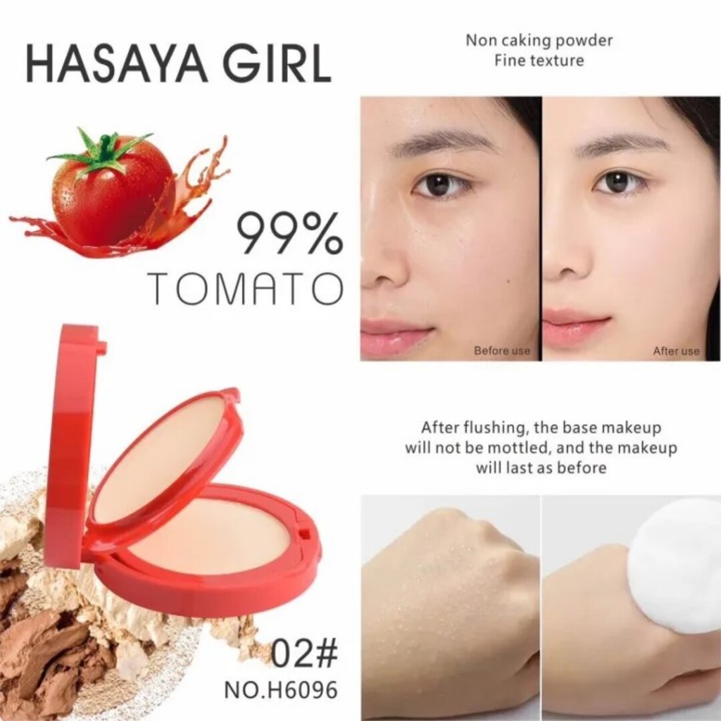 H6096 HASAYA GIRL Tomato Powder เเป้งพัฟมะเขือเทศ เเป้ง2ชั้น เนื้อเเมตต์ ปกปิด ติดทน กันน้ำ butt9514