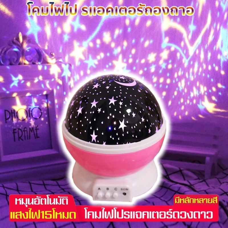 ไฟตกแต่ง รูปดาว หมุนได้ LED RGB โปรเจคเตอร์หลากสีสำหรับห้องนั่งเล่นและโคมไฟบรรยากาศข้างเตียง