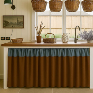 🐻🤎✨ผ้าม่านเคาท์เตอร์ครัวผ้าฝ้ายสีน้ำตาลเข้ม คอกระเช้าฟ้าอมเท…