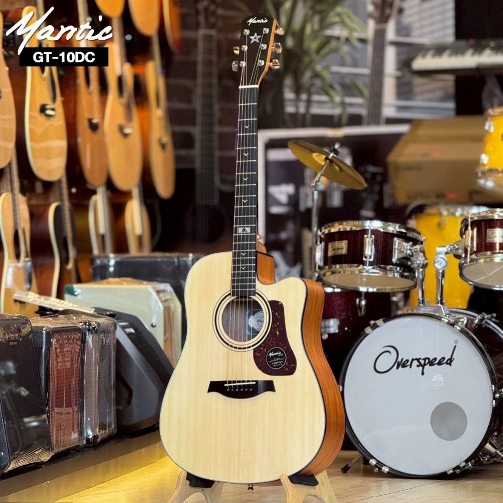 [โค้ดลด1000-🔥] กีต้าร์โปร่ง Mantic รุ่น GT-10DC หน้าไม้แท้ Top solid ฟรี กระเป๋าNami คาโป้ ปิ๊ก4อัน 