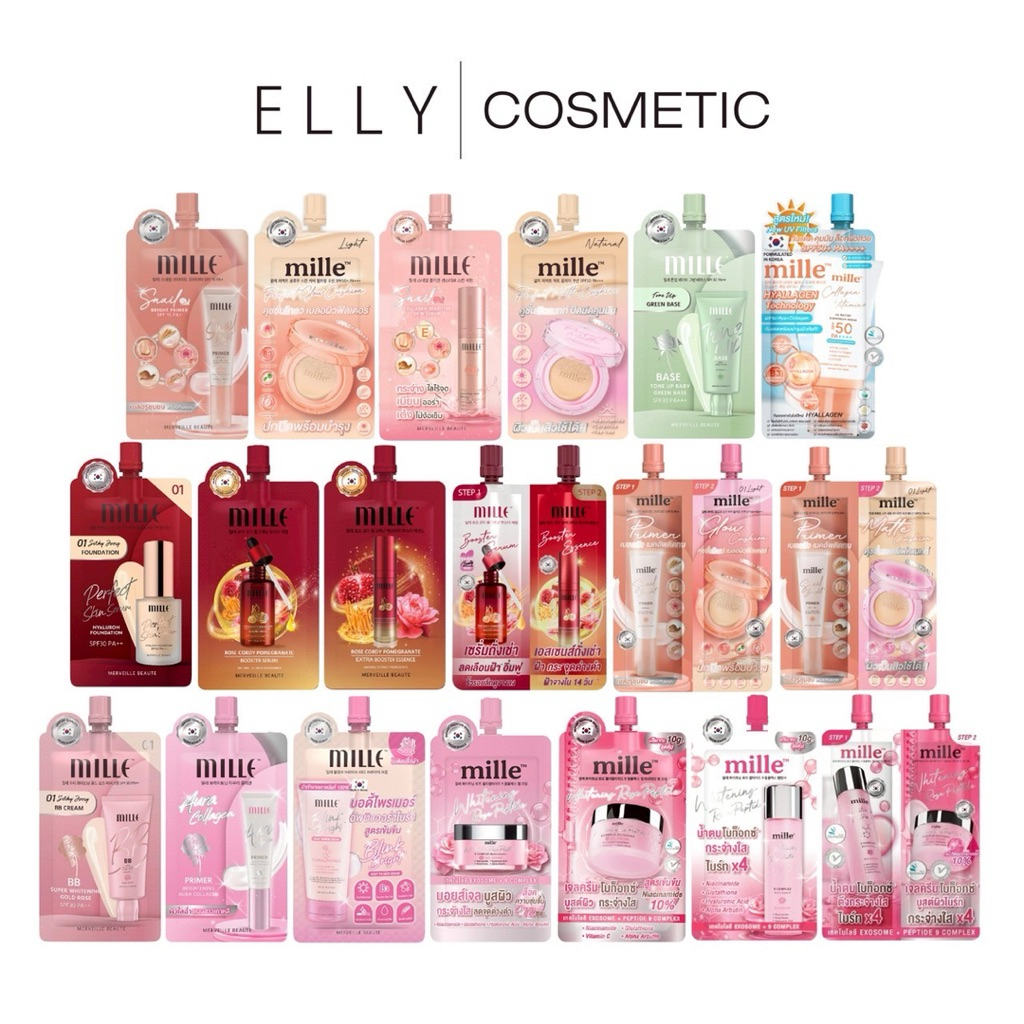 MILLE ( 1 ซอง ) primer  bb ครีมซองมิลเล่ super miacle skin cover /whitening gold rose BB snail prime