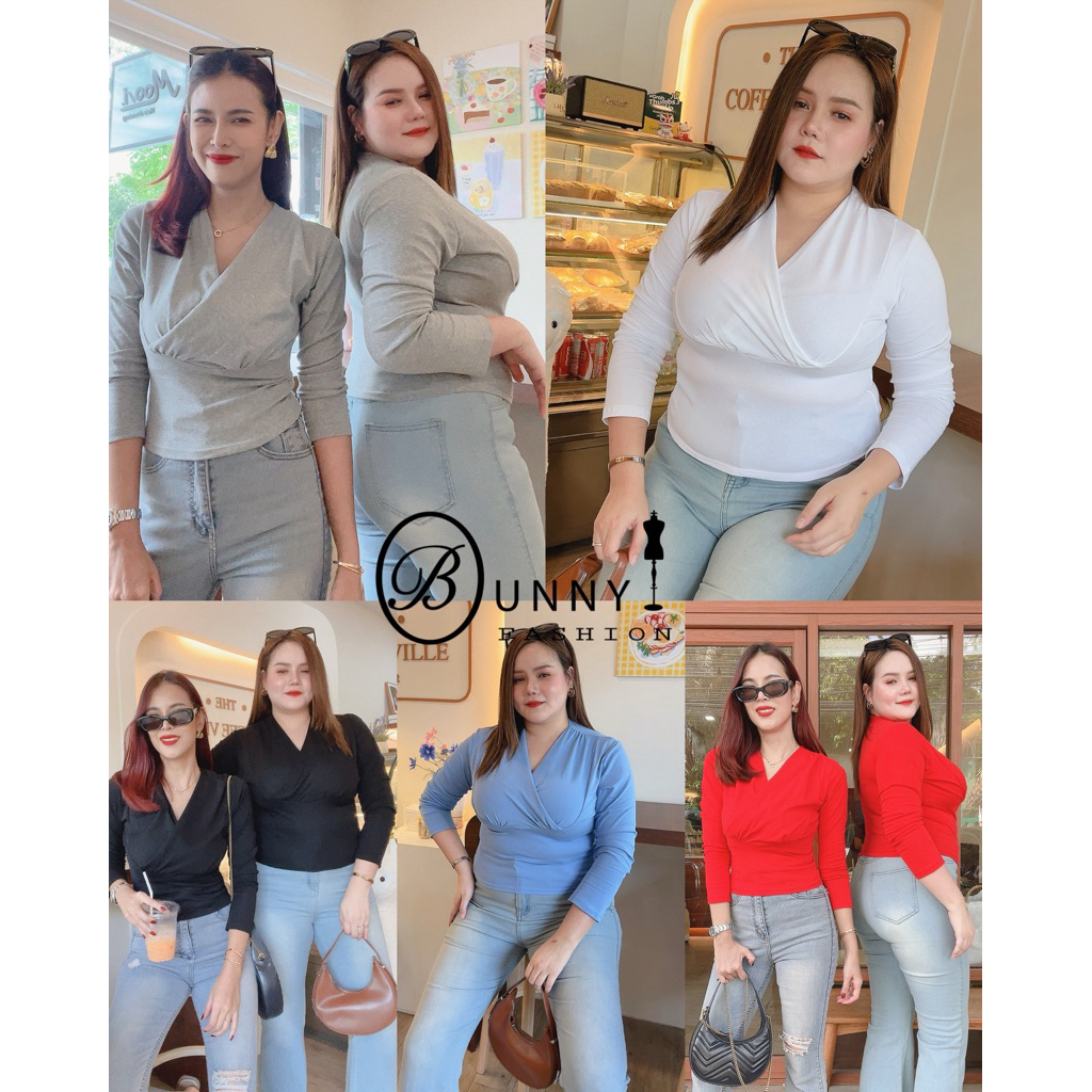 A187 BunnyFashion เสื้อเข้ารูปคอไขว้ มี 3 ขนาดไซส์ ผ้า CT Spring