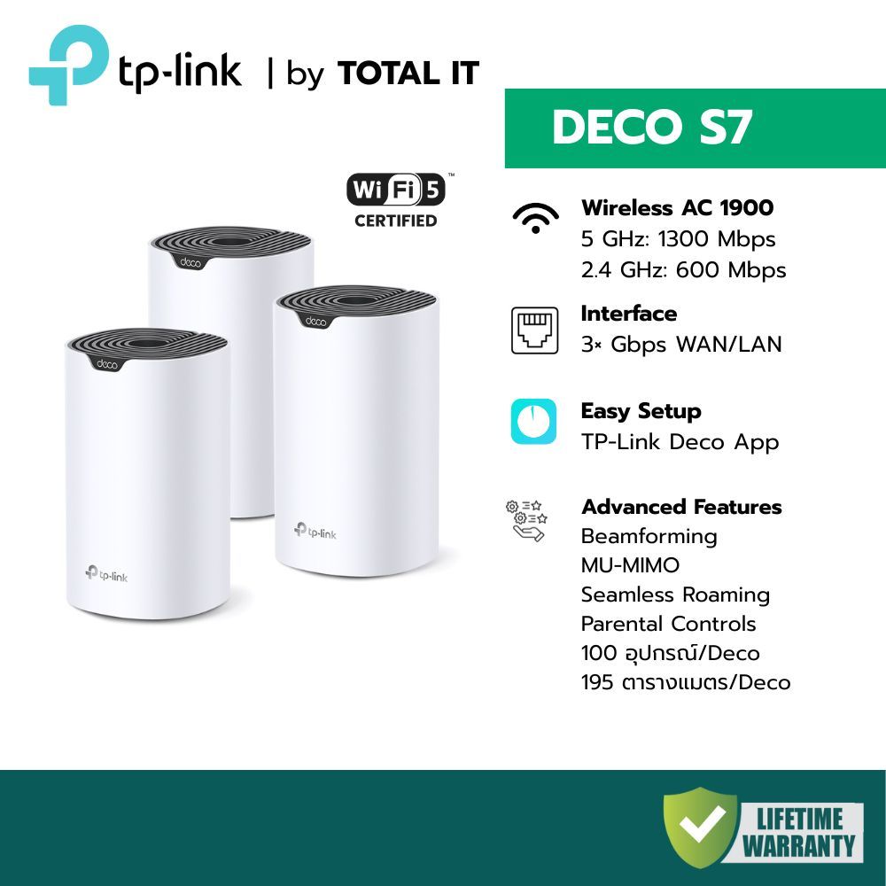 TP-Link Deco S7 Mesh Wi-Fi AC1900 ตัวแรง เน็ตเร็วทะลุบ้าน สตรีม4K เล่นเกมลื่น