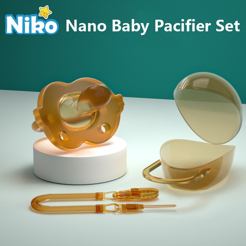 NIKO จุกหลอกซิลิโคน กลางวัน กลางคืน สำหรับเด็กแรกเกิด - 2ขวบ จุกนมหลอก แถมฟรีกล่องเก็บกับสายคล้อง จุกดูด จุกนมหลอก