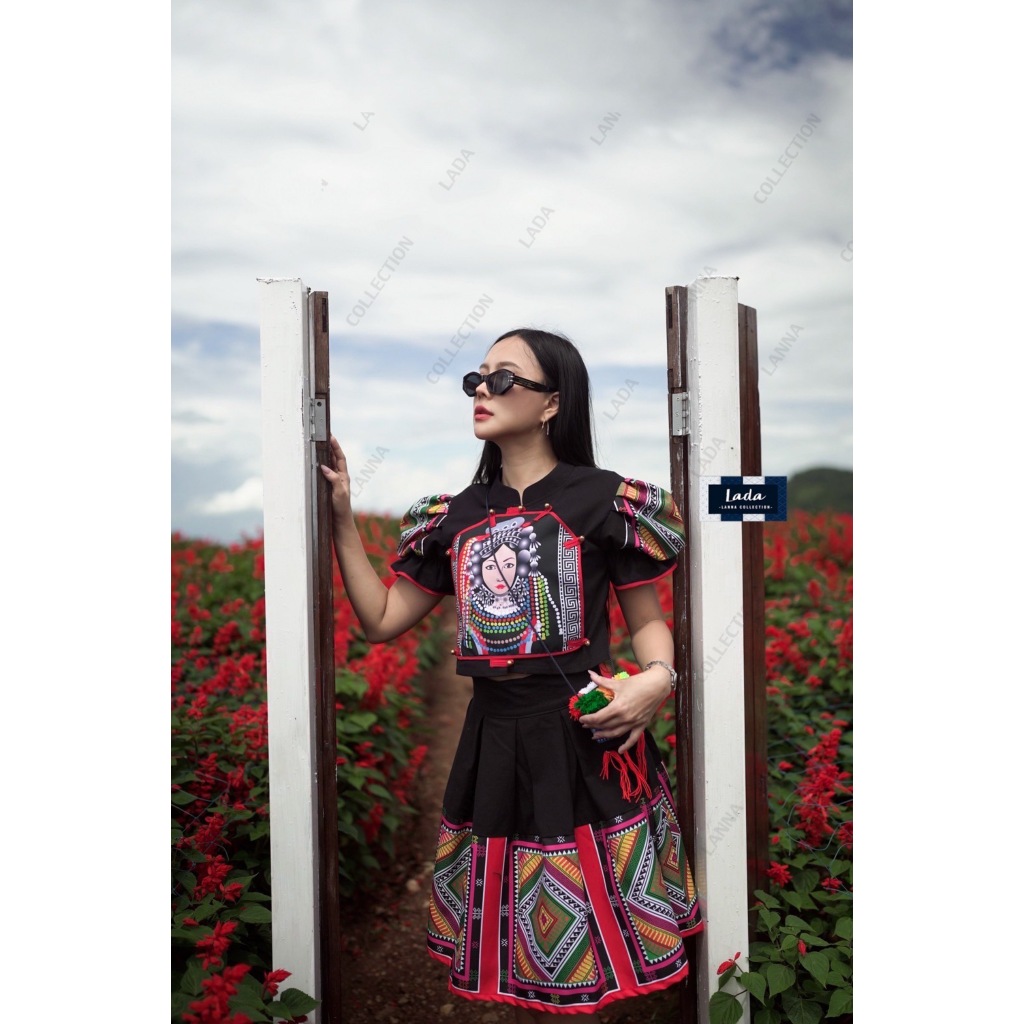 เซ็ทน้องลดาแขนตุ๊กตาและกระโปรงแบบสั้นผ้าโพลี่เอสเตอร์พิมพ์ลายไทดำ มาใหม่ - รูปที่ 7